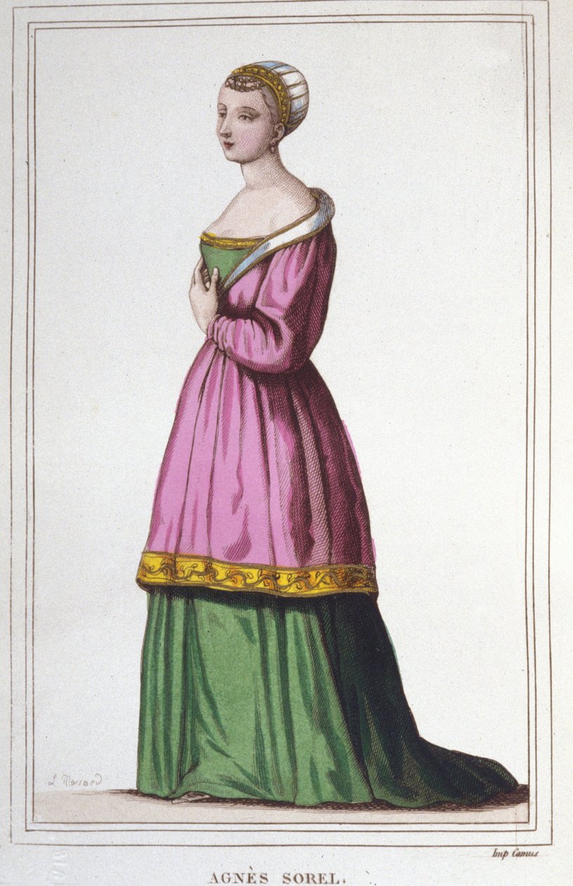 Ritratto di Agnese Sorel (1422-1450) (Dama di Beauté-sur-Marne). Favorita del Re Carlo VII. Incisione del 1830 da Unknown artist