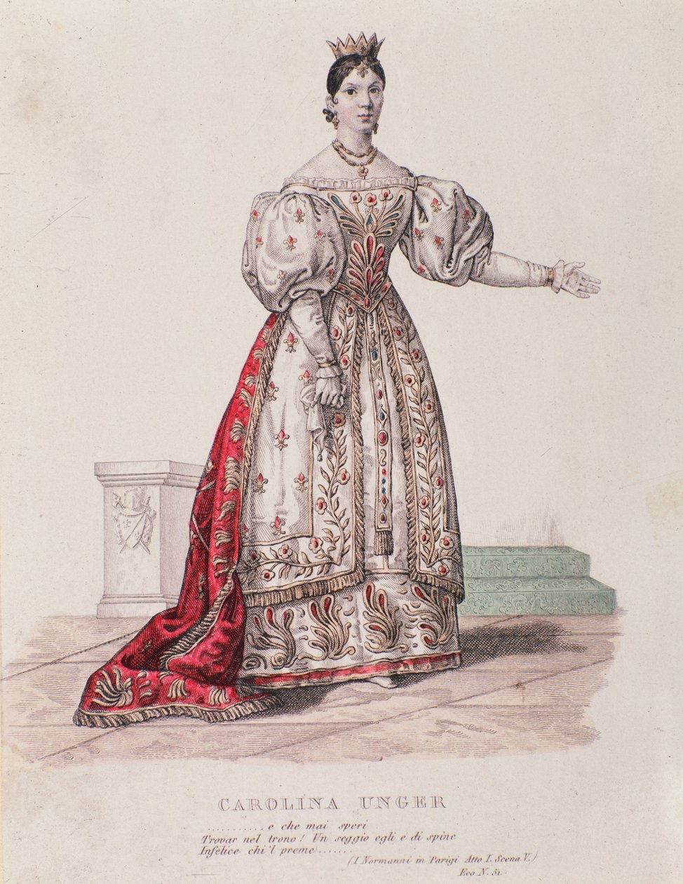 Ritratto di Caroline Ungher (Unger) che si esibisce in I Normanni a Parigi (incisione) da Unknown artist