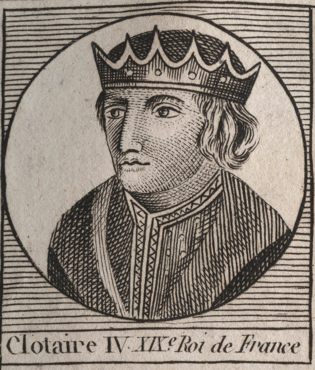Ritratto di Clotario IV (ca. 685-719), Re dei Franchi di Austrasia dal 717 al 719 - incisione da "Instruction sur l