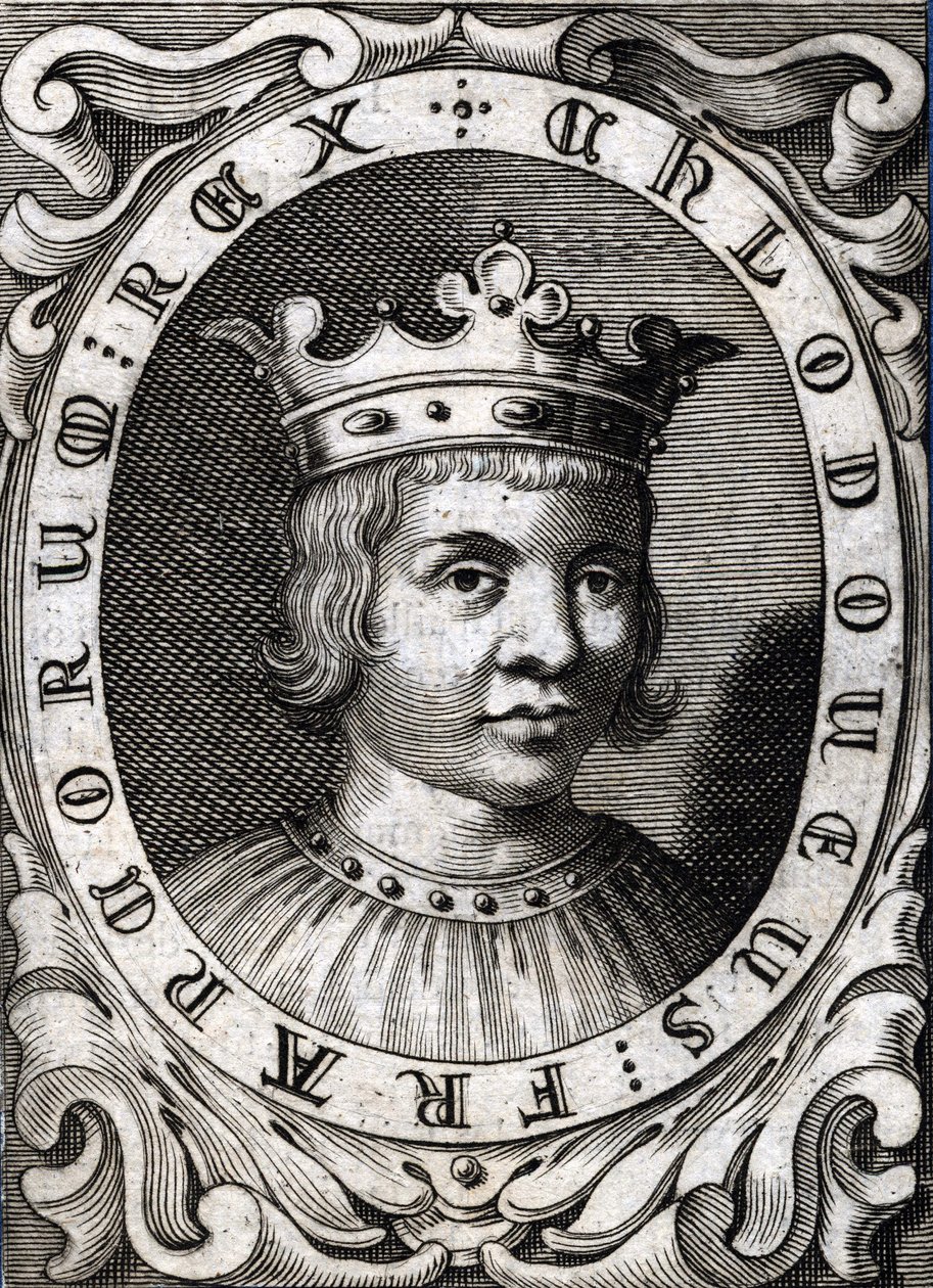 Ritratto di Clodoveo III (? - 695), re di Austrasia. Incisione del XVIII secolo da Unknown artist