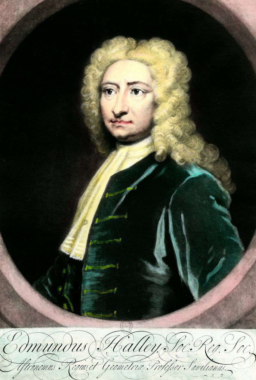 Ritratto di Edmond Halley (1656-1742), astronomo britannico. Incisione del XVIII secolo Collezione privata da Unknown artist