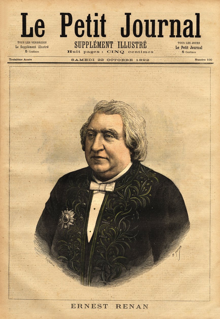 Ritratto di Ernest Renan (1823-1892), scrittore, filologo, filosofo e storico. Autore popolare di 