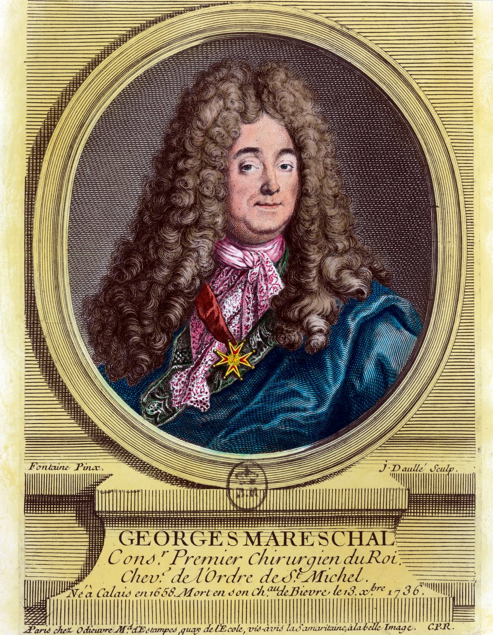 Ritratto di Georges Marechal (1658 - 1736), primo chirurgo del re dal 1703 al 1719. Incisione del XVIII secolo. Collezione privata. da Unknown artist