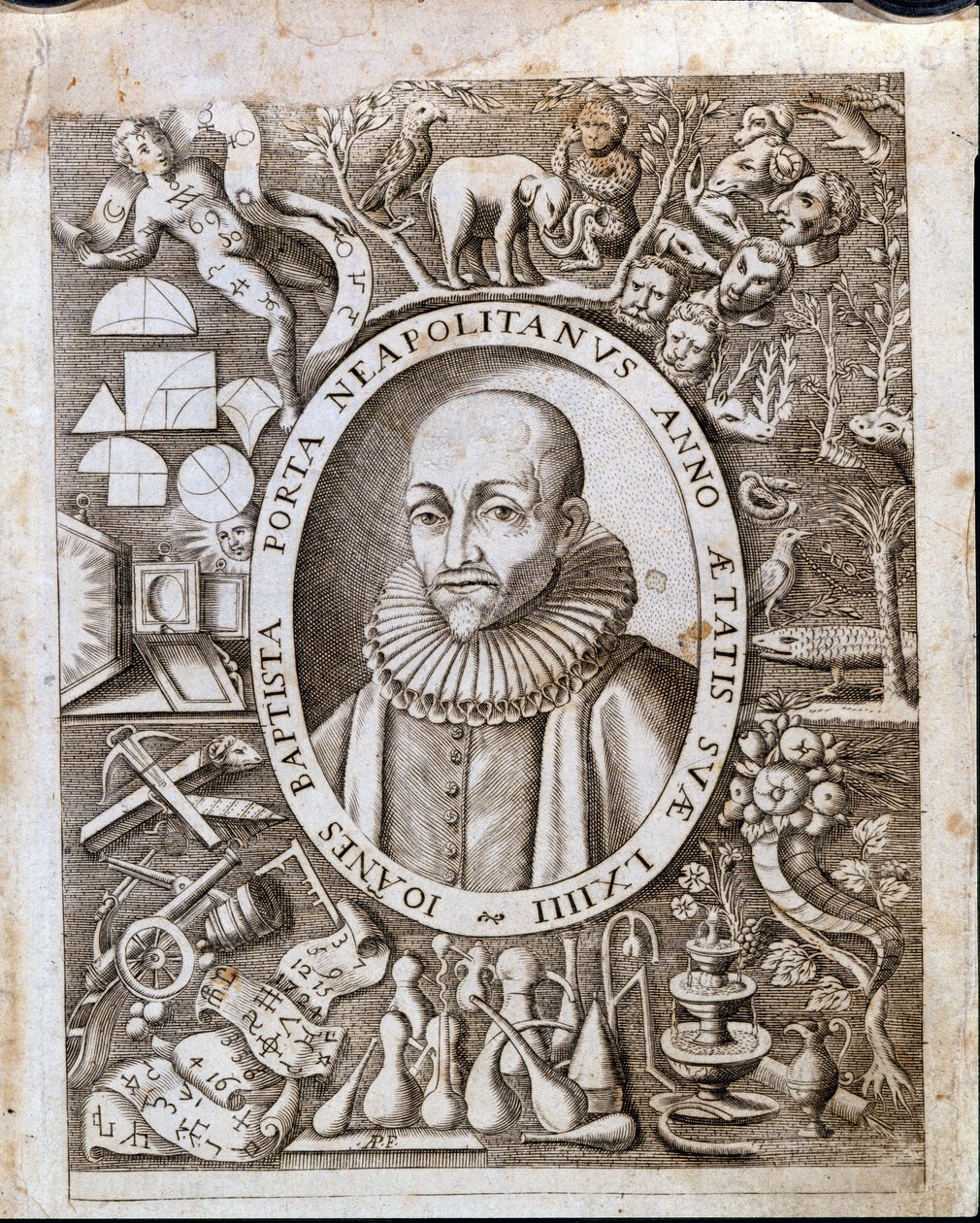 Ritratto di Giambattista della Porta (1535 - 1615) sul frontespizio di 
