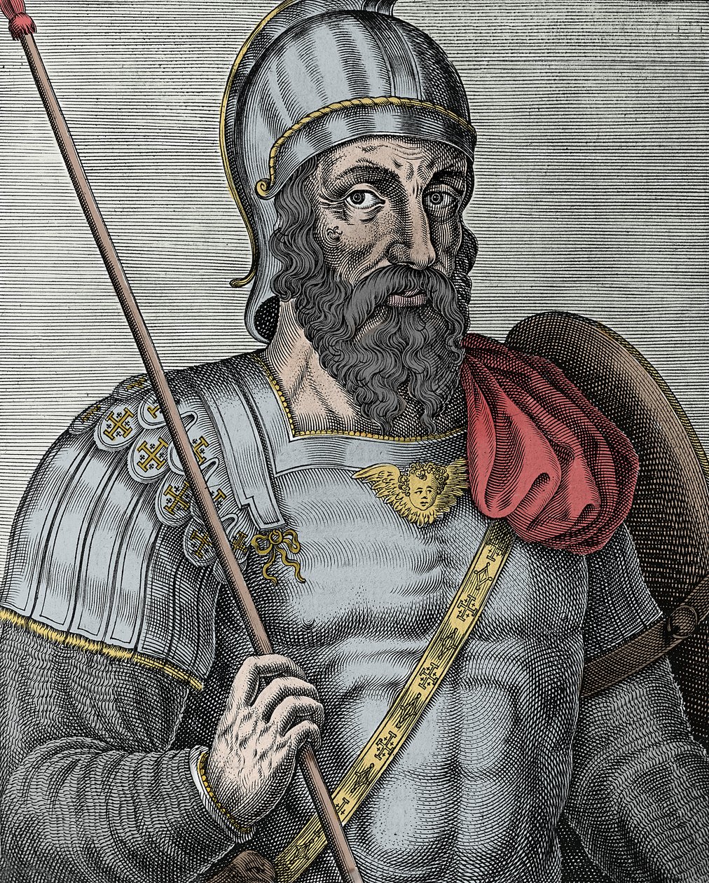 Ritratto di Goffredo di Buglione (1040/61-1100), cavaliere franco, uno dei leader della Prima Crociata (incisione del XVI secolo) da Unknown artist