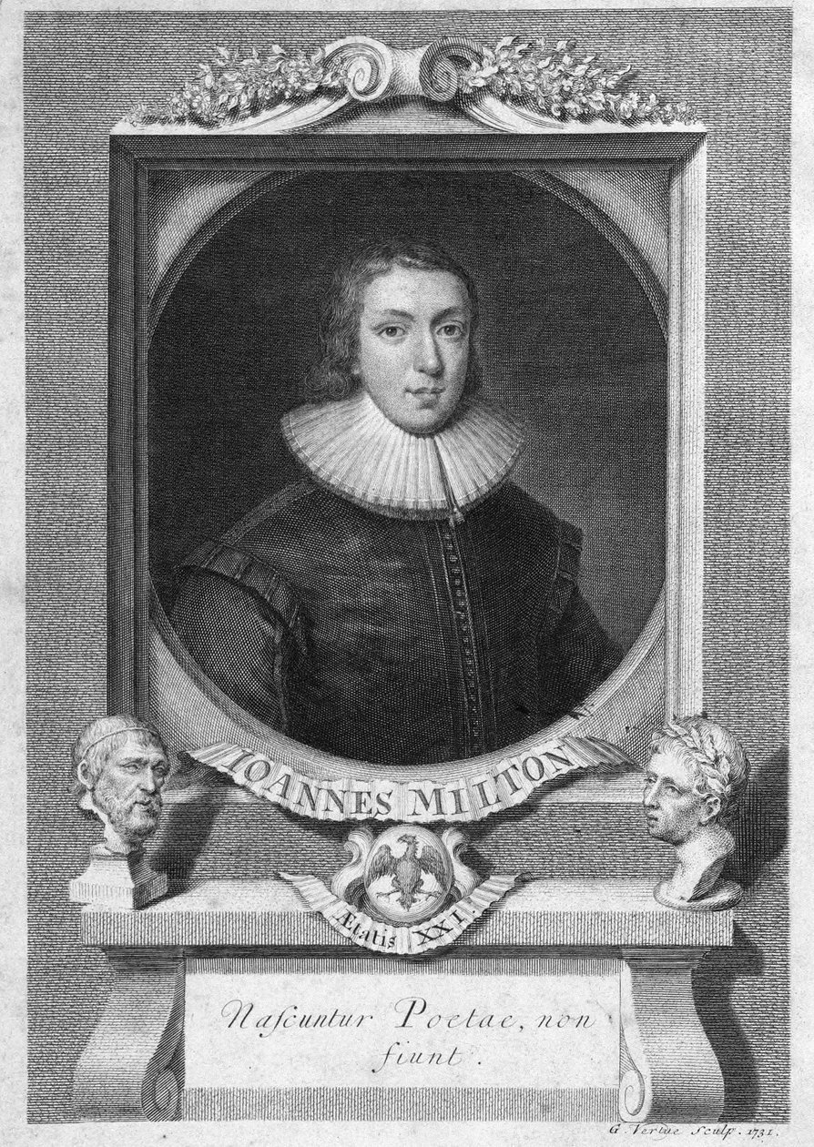 Ritratto di John Milton, poeta e saggista inglese (1608 - 1674) incisione XVIII secolo da Unknown artist