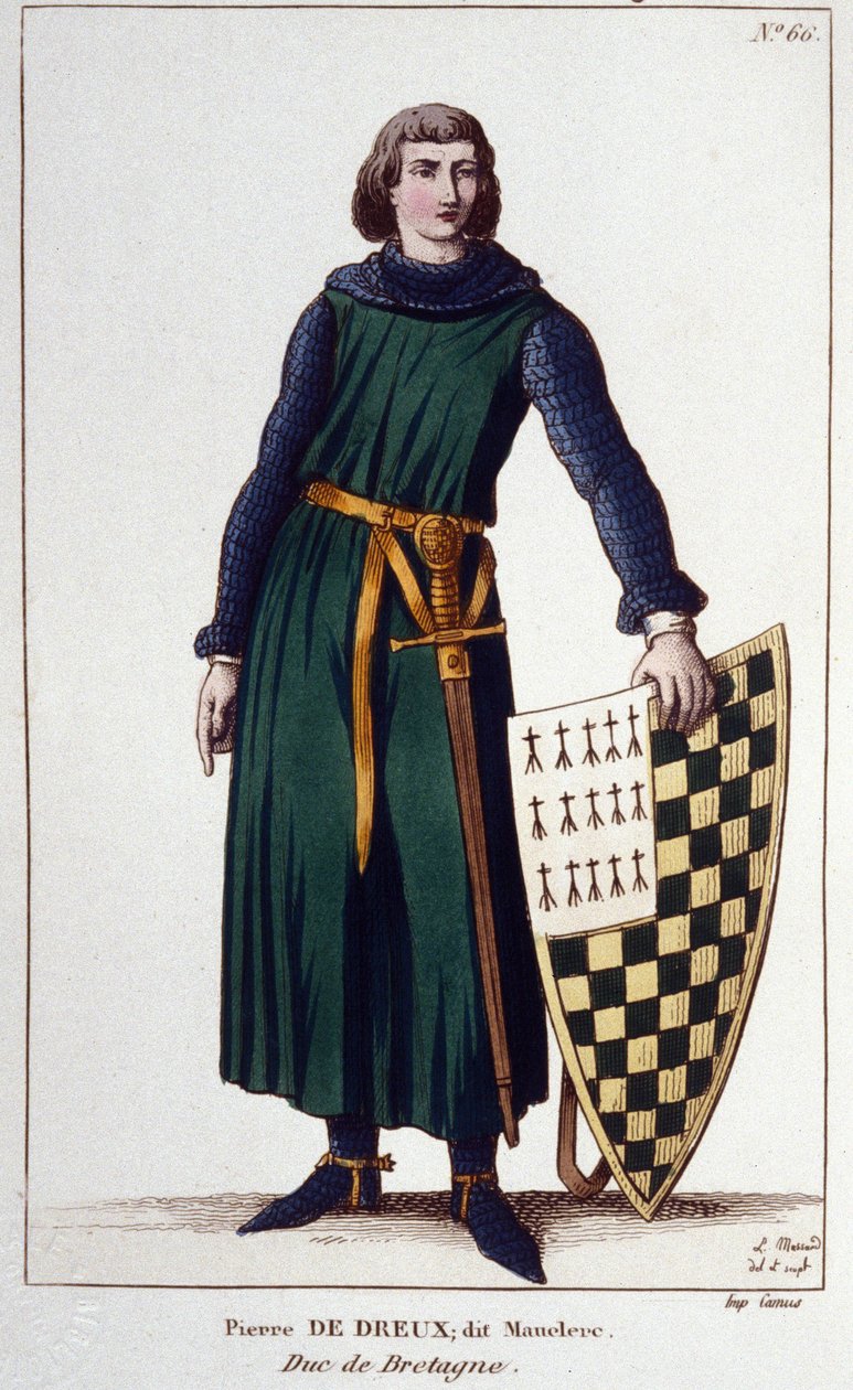 Ritratto di Pierre de Dreux, detto Mauclerc, Duca nel 1213. Incisione del 1830. da Unknown artist