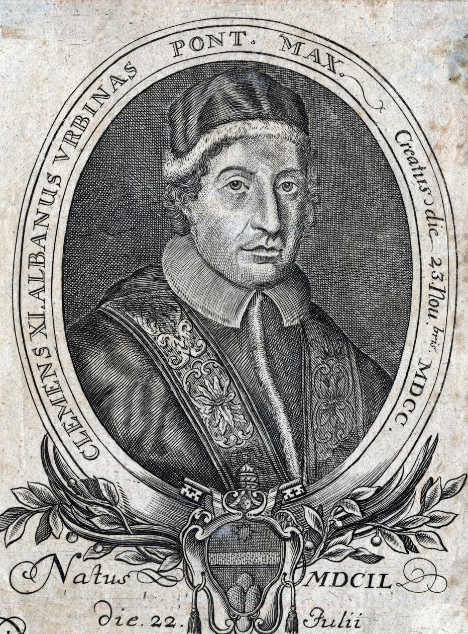 Ritratto di Papa Clemente XI (Gianfrancesco Albani) (1649 - 1721), 241° Papa. Incisione del XVIII secolo da Unknown artist