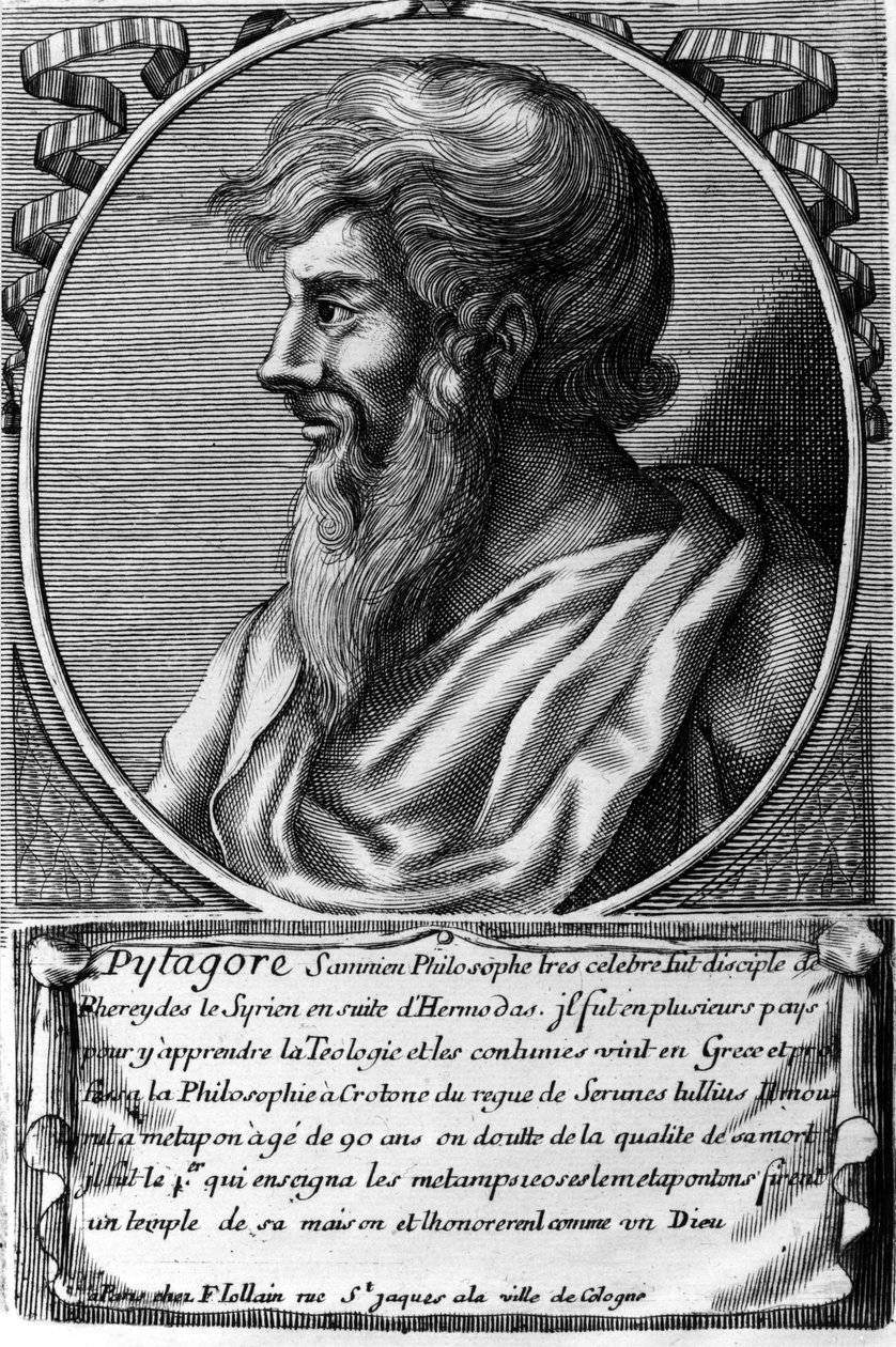 Ritratto di Pitagora (ca. 570 - ca. 480 a.C.), matematico e filosofo greco. Incisione del XVIII secolo da Unknown artist