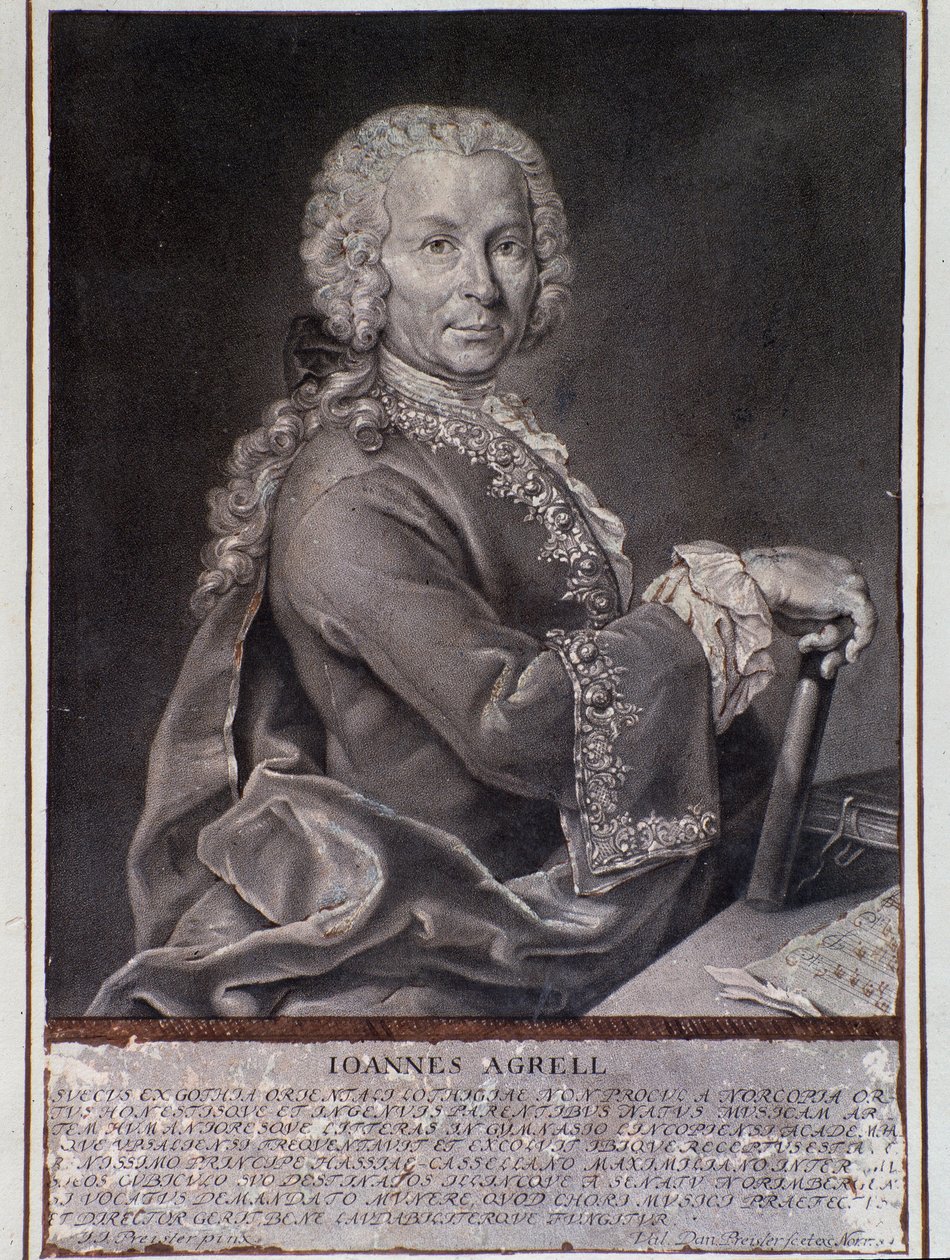 Ritratto del compositore e violinista svedese Johan Joachim Agrell (Incisione) da Unknown artist
