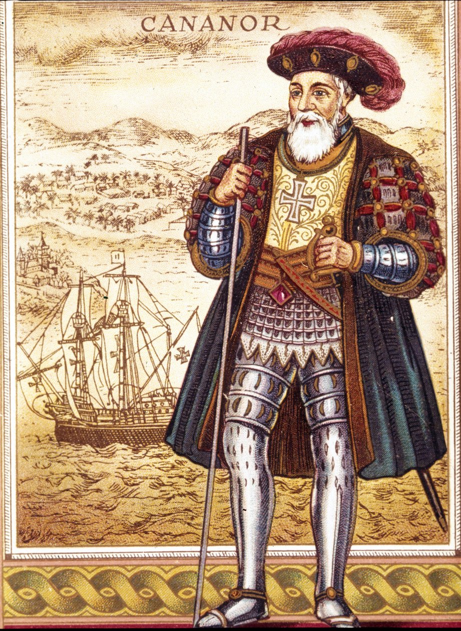 Ritratto di Vasco de Gama. Cromolitografia da Unknown artist