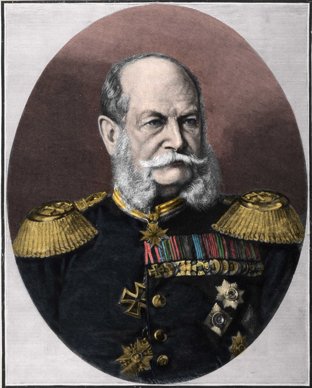 Ritratto di Guglielmo I (1797-1888), Re di Prussia e Imperatore di Germania. Incisione della fine del XIX secolo da Unknown artist