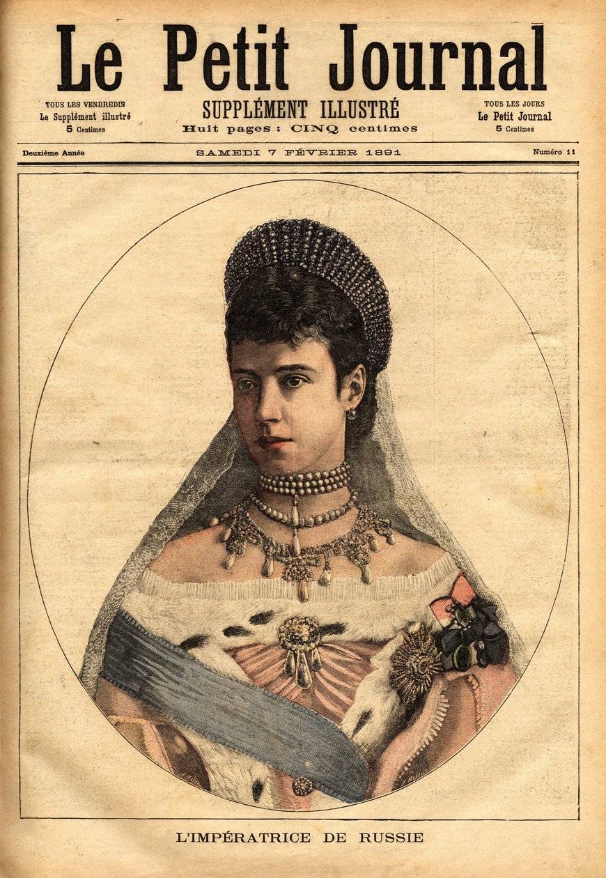 Ritratto della principessa danese Mary Sophie Dagmar (1847-1928), che sposò con il nome di Maria Feodorovna (o Fiodorovna, o Fedorovna), nel 1866, Alexander Alexandrovich Romanov (1845-1894), o Alessandro III imperatore (zar) di Russia. Incisione in 