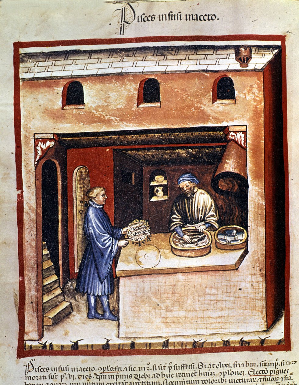 Preparazione di pesce marino in aceto. Miniatura dal "Tacuinum sanitatis" da Unknown artist
