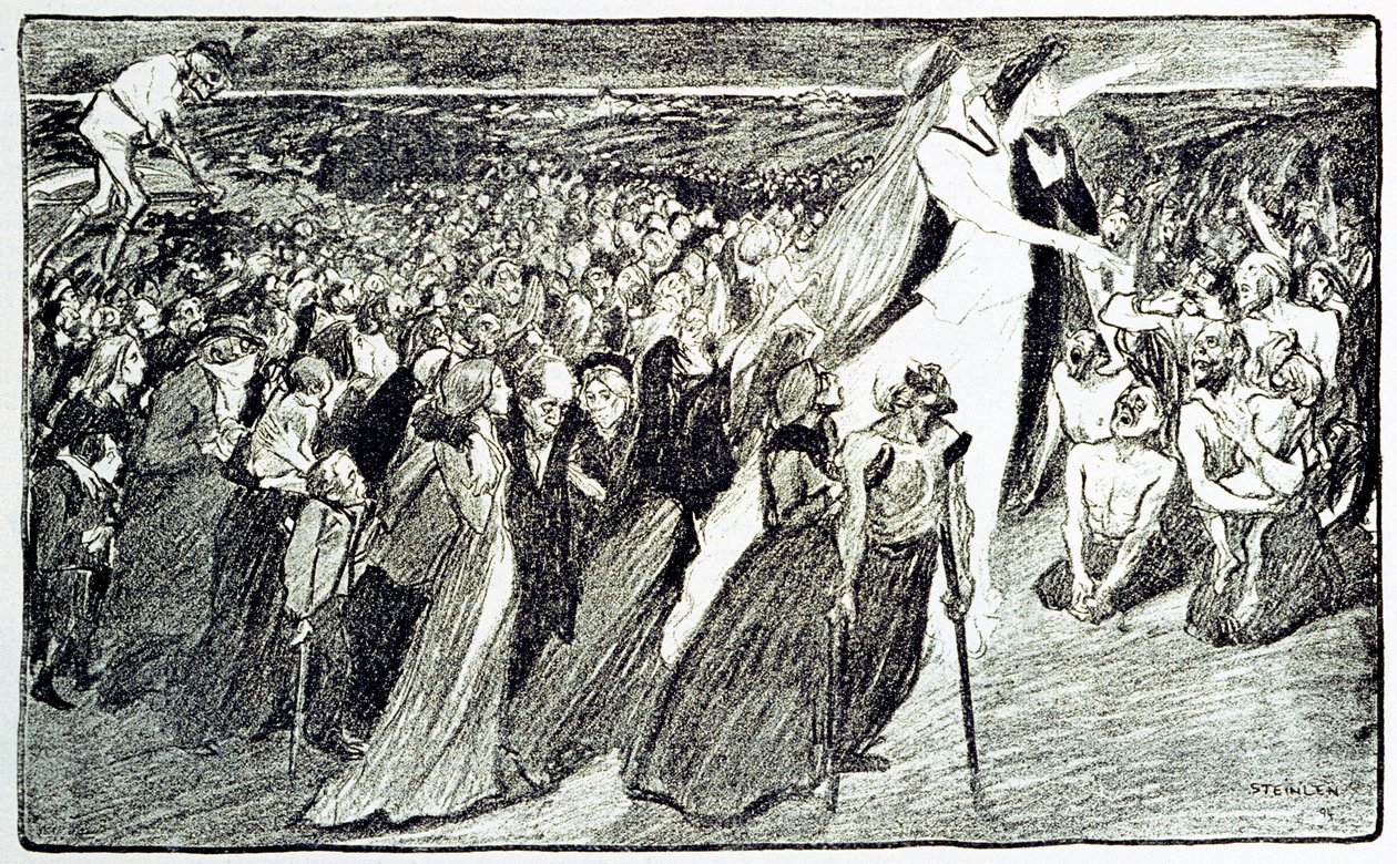 Processione durante il pellegrinaggio a Lourdes, allegoria di Théophile Alexandre Steinlen (1859 - 1923) che illustra 