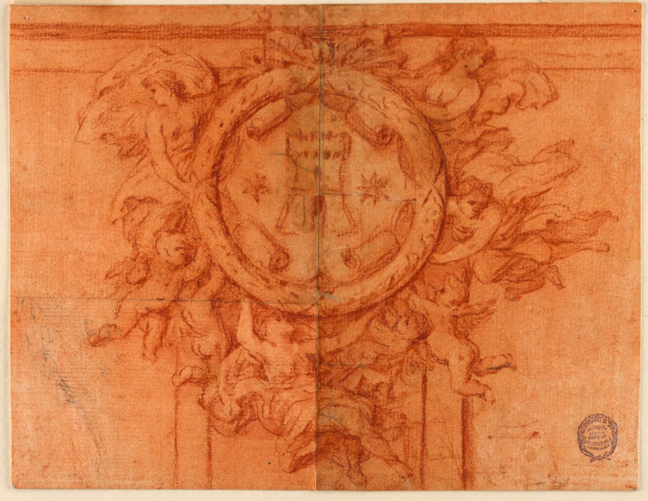 Progetto per una decorazione murale (figure femminili e putti sostengono un medaglione circolare con stemma) da Unknown artist