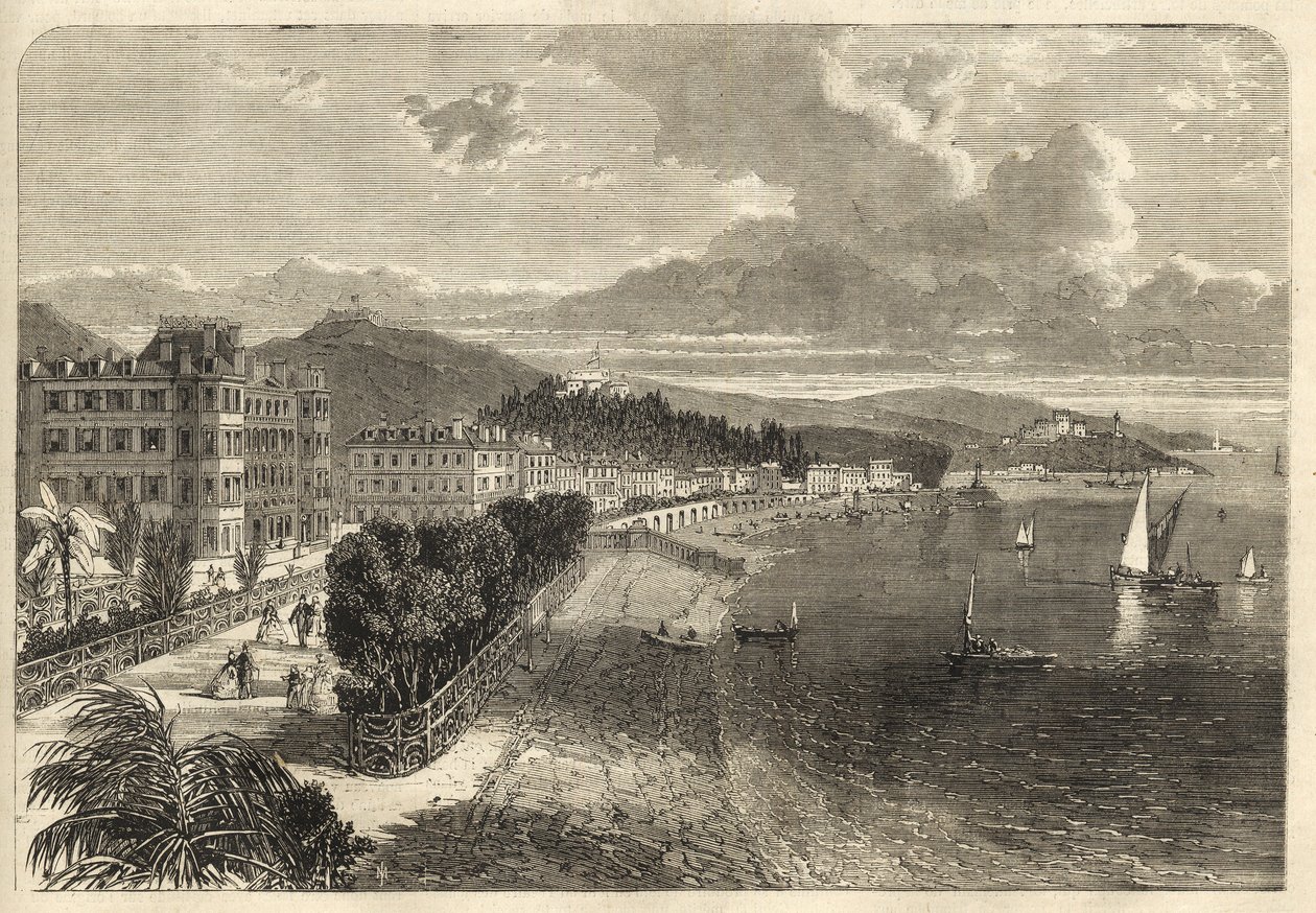 Promenade des Anglais a Nizza nel 1866 - incisione da Unknown artist