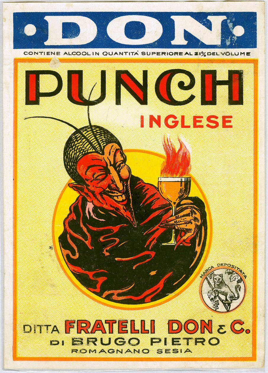 Pubblicità di alcolici Punch inglese con un diavolo (cromolitografia) da Unknown artist