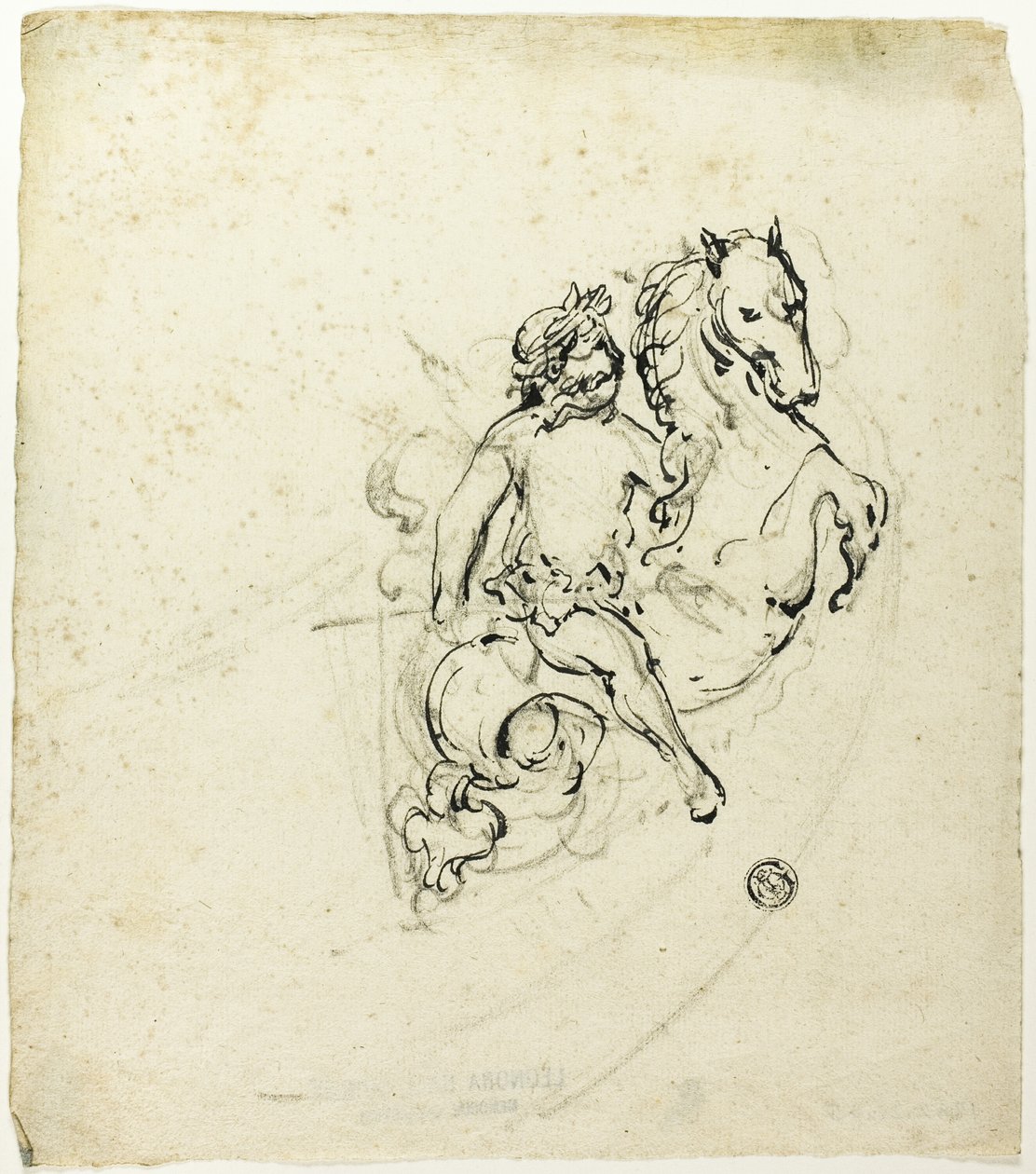 Putto coronato di alloro, su cavallo rampante da Unknown artist