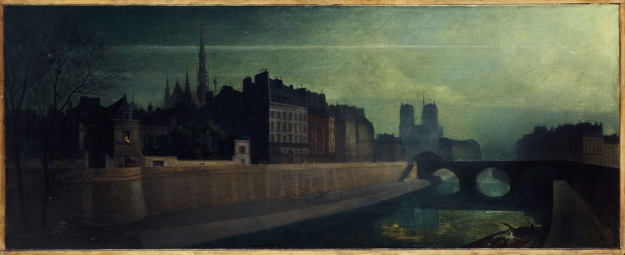 Quai des Orfèvres, Pont Saint-Michel, Notre-Dame, circa 1860; effetto notte, attuale 1° e 4° arrondissement, tra il 1855 e il 1865 da Unknown artist