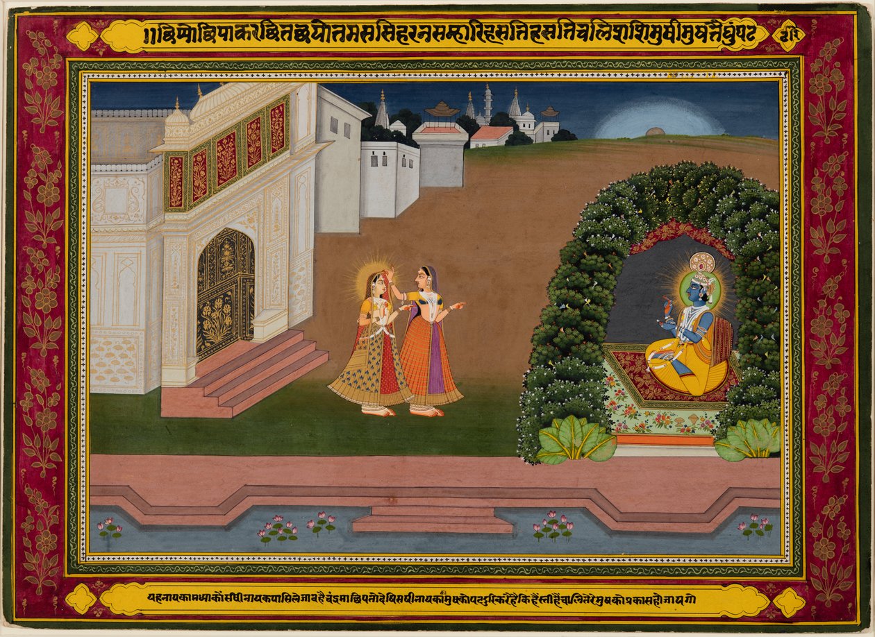 La confidente di Radha la porta da Krishna, basato sulla poesia di Bihari da Unknown artist