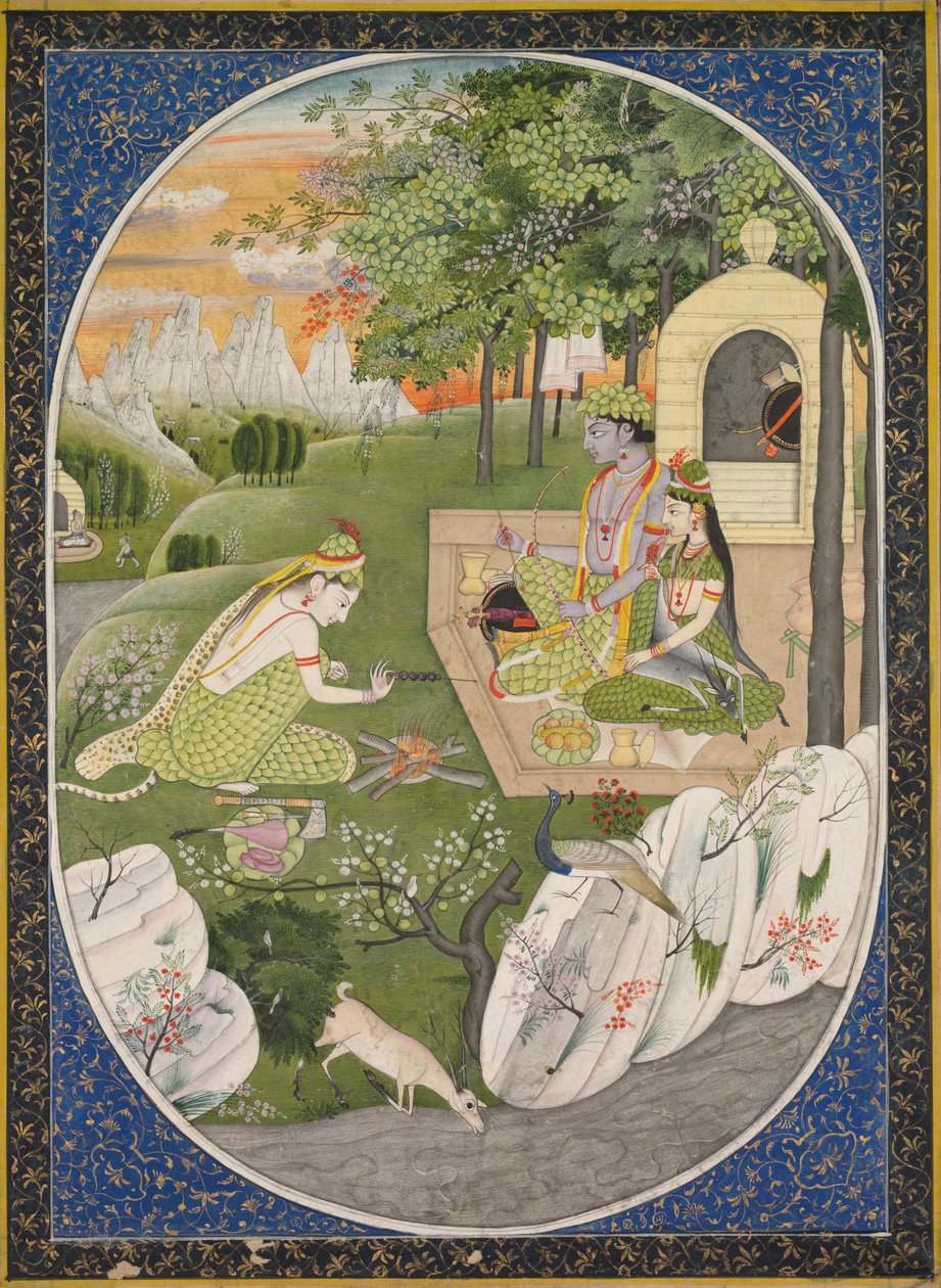 Rama, Sita e Lakshmana nella foresta, pagina dal Ramayana (Racconti del Dio Rama) da Unknown artist