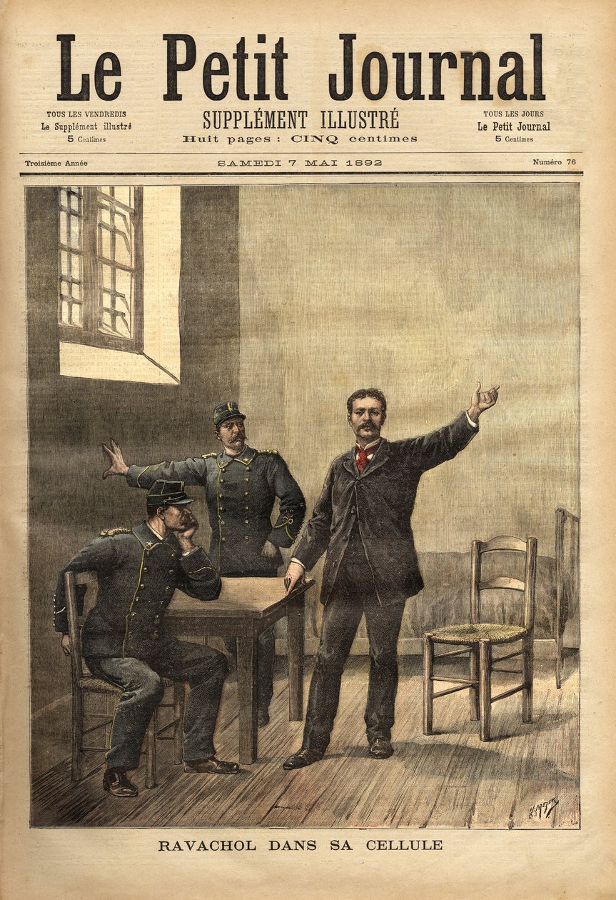 Ravachol (1859-1892, o Francois Claudius Koenigsberg) nella sua cella, dopo la sua udienza alle assise il 26 aprile da Unknown artist