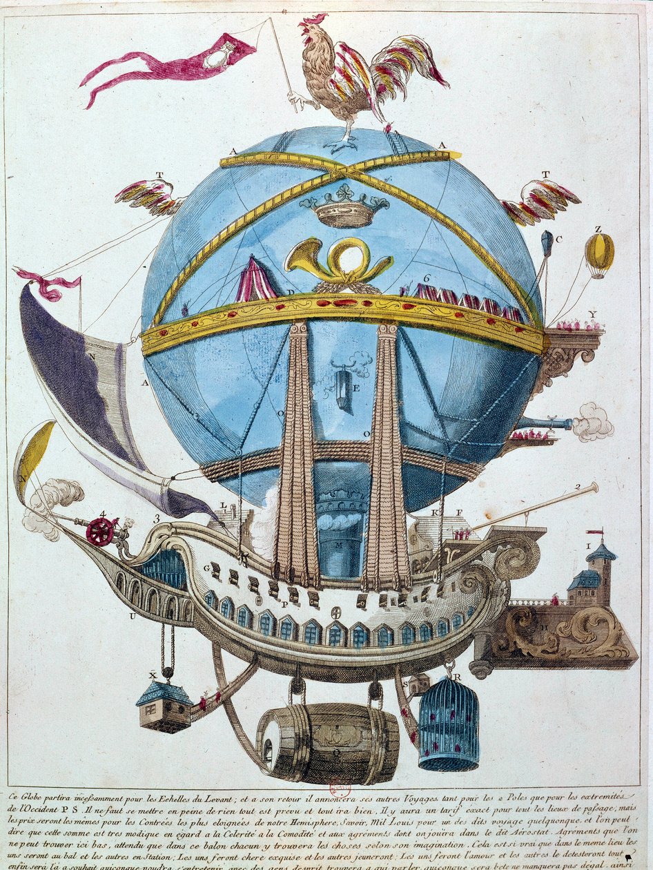Rappresentazione di un viaggio in mongolfiera, incisione satirica del XVIII secolo da Unknown artist