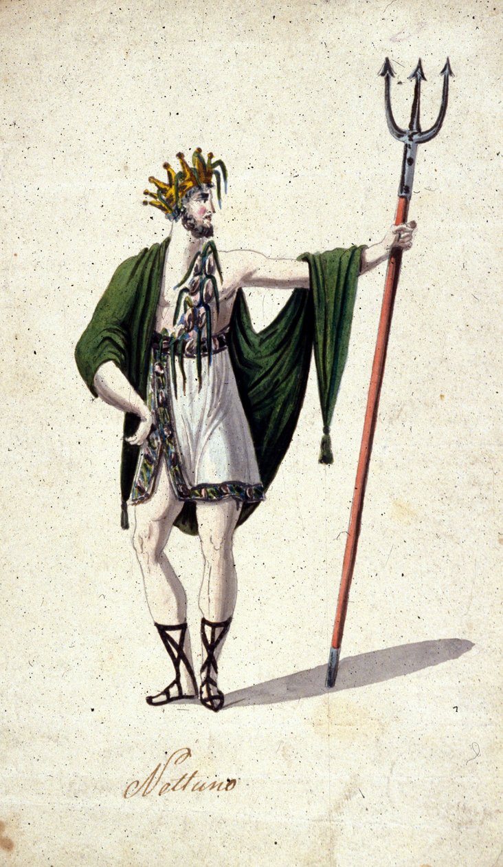 Rappresentazione del dio romano Nettuno che tiene un tridente da Unknown artist