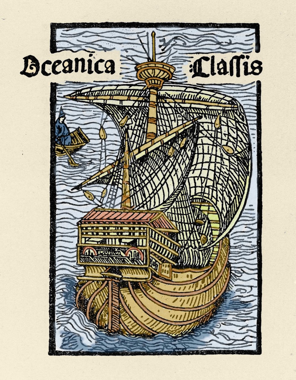 Rappresentazione della caravella Santa Maria di Cristoforo Colombo (1451-1506). Incisione da "De insulis in mare Indico super inventis", Bale 1493-1494 (traduzione latina del rapporto di Colombo al re di Spagna) da Unknown artist