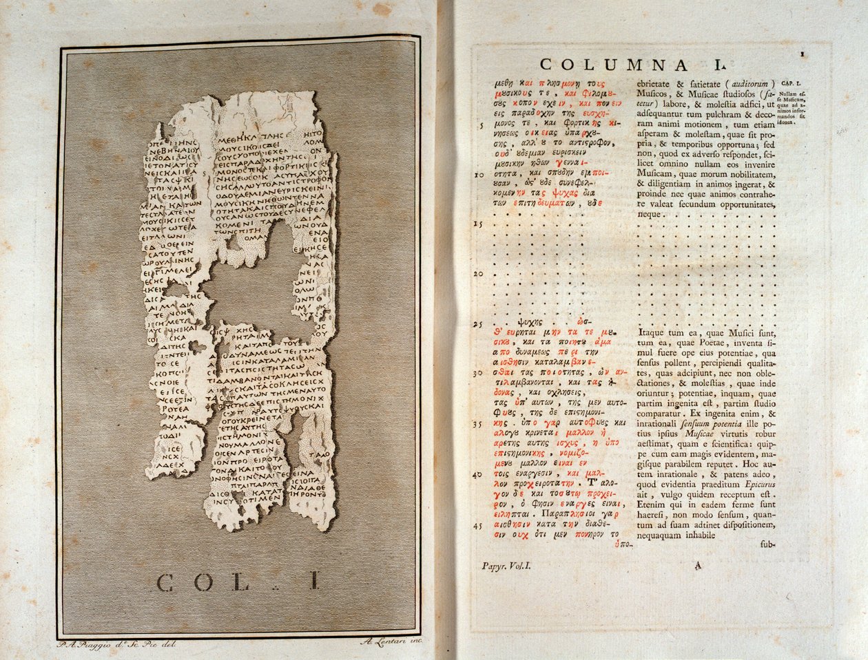 Riproduzione del papiro di Ercolano di Filodemo di Gadara (1793) da Unknown artist