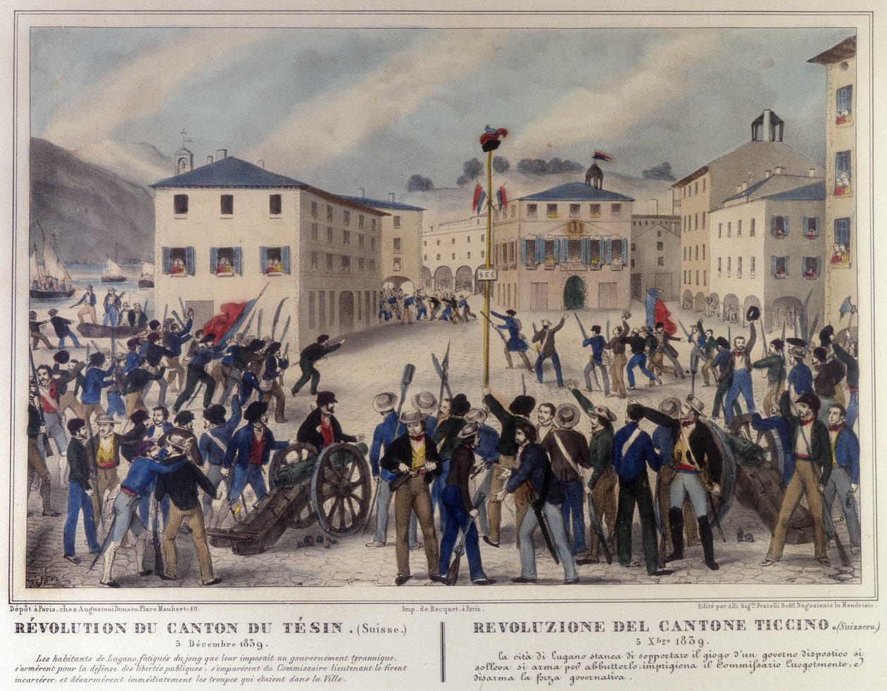 Rivoluzione del Canton Ticino in Svizzera il 5 dicembre 1859. Incisione del XIX secolo da Unknown artist