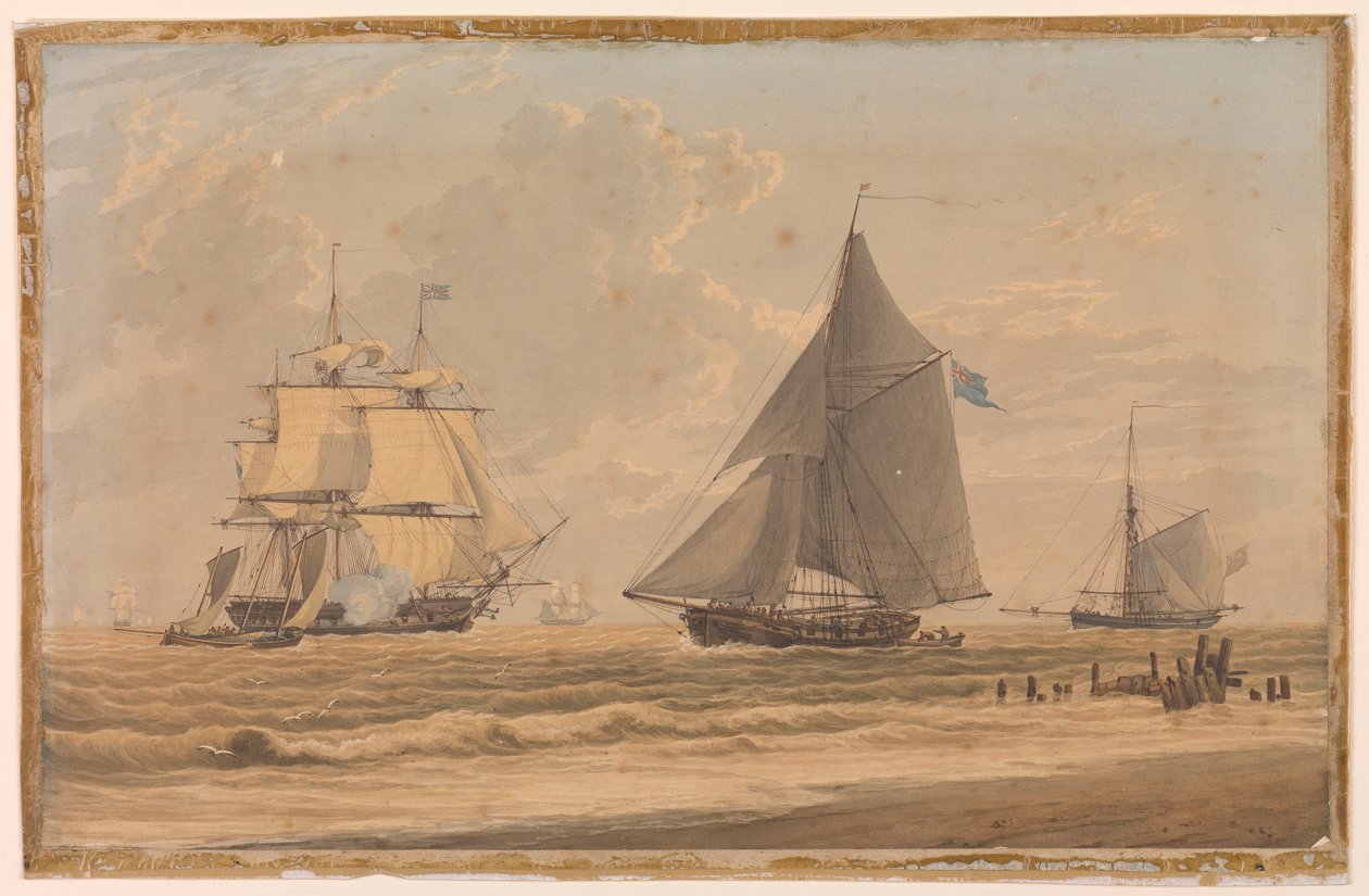 Nave a vela della Royal Navy vicino alla riva, inizio XIX secolo da Unknown artist
