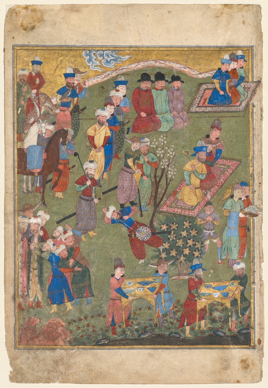 Ricevimento reale in un paesaggio, foglio sinistro del doppio frontespizio di uno Shahnama (Libro dei Re) di Firdausi (persiano, circa 940-1019 o 1025) da Unknown artist