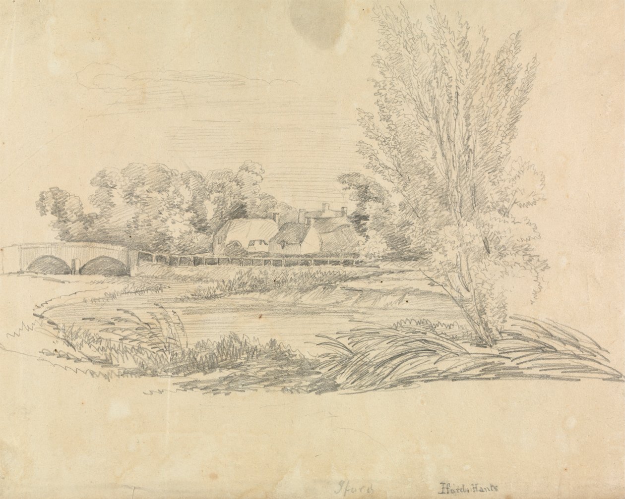 Paesaggio rurale con ponte e cottage da Unknown artist