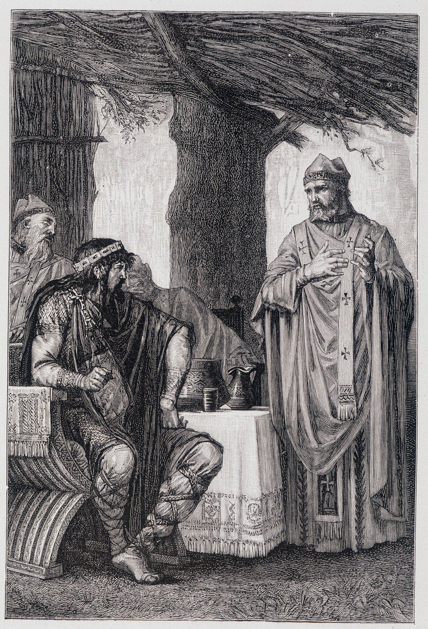 San Gregorio di Tours (538-594) che si oppone a Chilperico I (539-584) Re di Neustria da Unknown artist