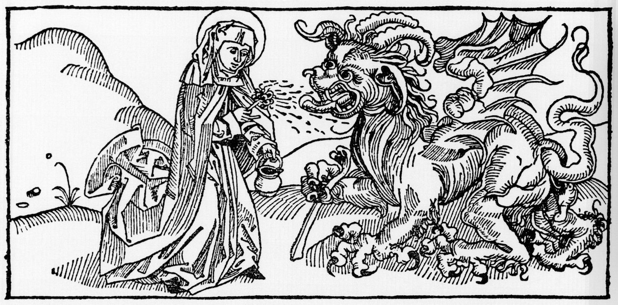 Santa Marta e la Tarasca - Incisione da "Leben der Heiligen - sommerteil" (Il libro dei santi) di Jacobus (Giacomo) da Varagine (1228-1298). Lubecca 1488 da Unknown artist