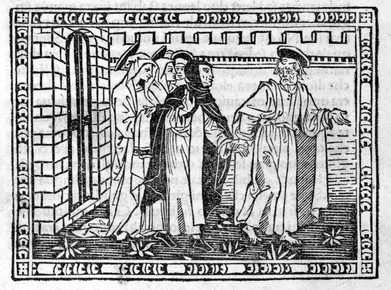 San Pietro condotto per mano Savonarola (Girolamo Savonarola) (1452 - 1498) - in “Compendium of Revelatione”, incunabolo del 23/4/1496 da Unknown artist