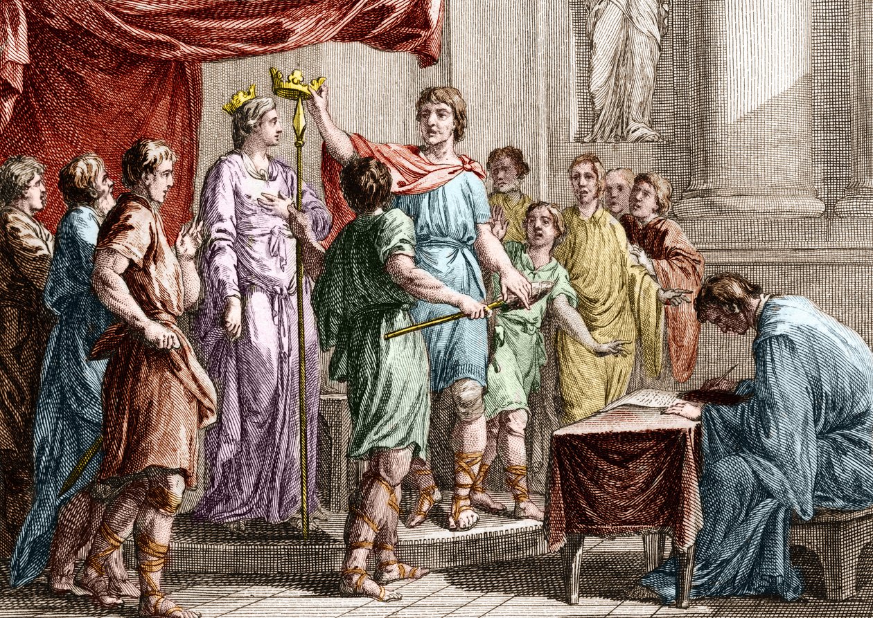 Legge Salica - Istituzione della Legge Salica, redatta da Clodoveo I nel 508, consiste essenzialmente nel risolvere i problemi di procedure riguardanti proprietà e persone e stabilire i diritti di eredità per la terra che può essere trasmessa solo agli u da Unknown artist