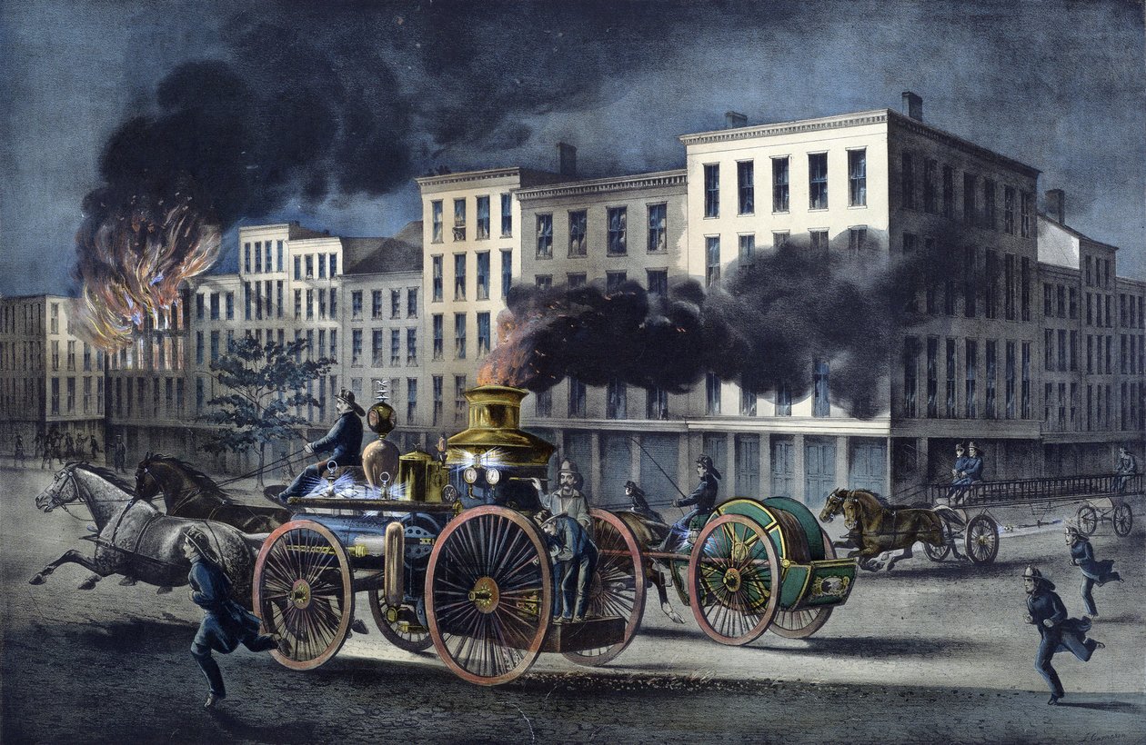 Scena di vita quotidiana dei pompieri americani da Unknown artist