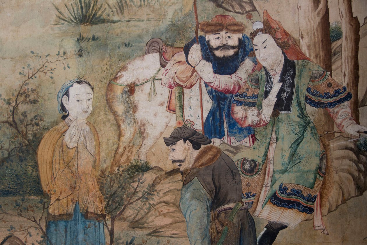 Scene di vita quotidiana in Cina (dettaglio della carta da parati cinese, gabinetto cinese, residenza di caccia, di Filippo Juvarra, Stupinigi, Piemonte, Italia) da Unknown artist
