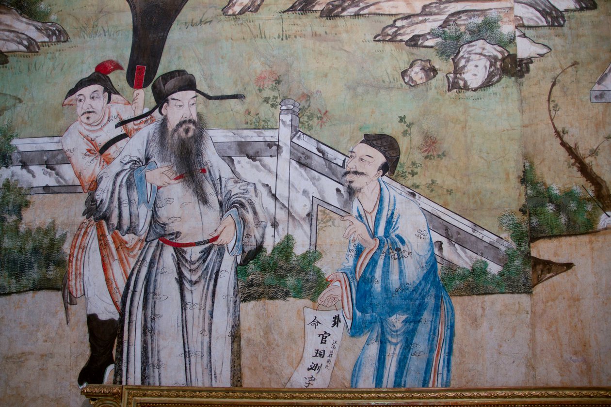 Scene di vita quotidiana in Cina (dettaglio della carta da parati cinese, gabinetto cinese, residenza di caccia, di Filippo Juvarra, Stupinigi, Piemonte, Italia) da Unknown artist