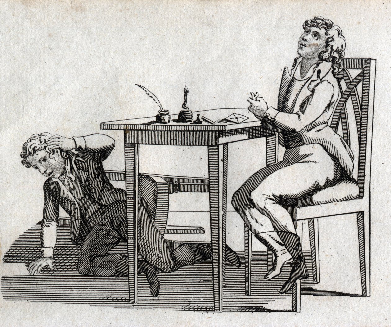 Scolari con un tavolo con calamaio. Incisione fine XVIII secolo. da Unknown artist