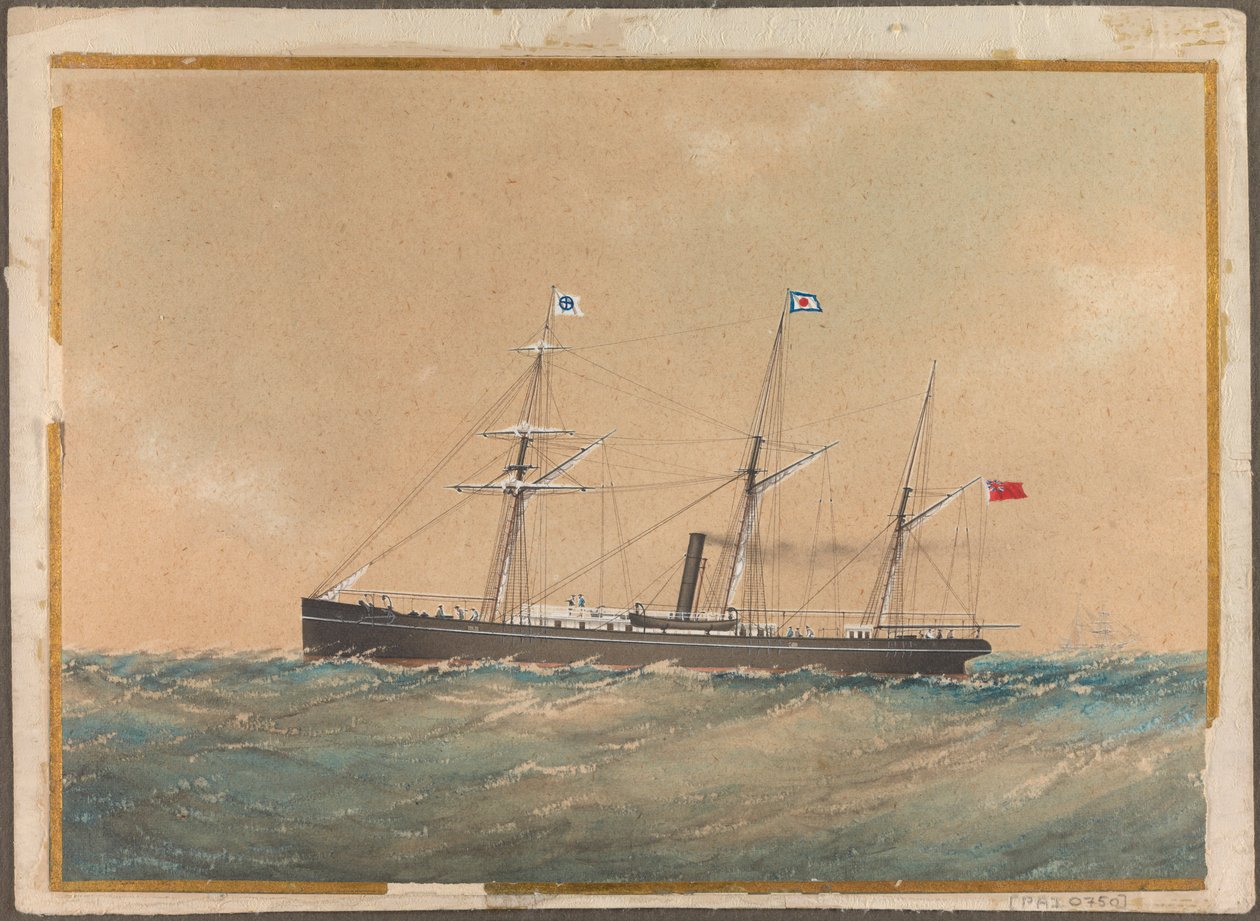 Nave a vapore a elica con bandiera Satsuma, probabilmente 
