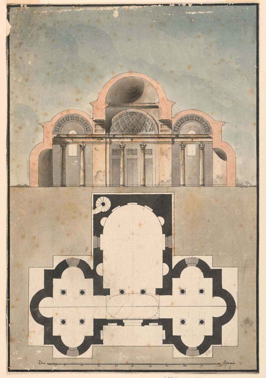 Sezione, piccolo edificio a cupola da Unknown artist