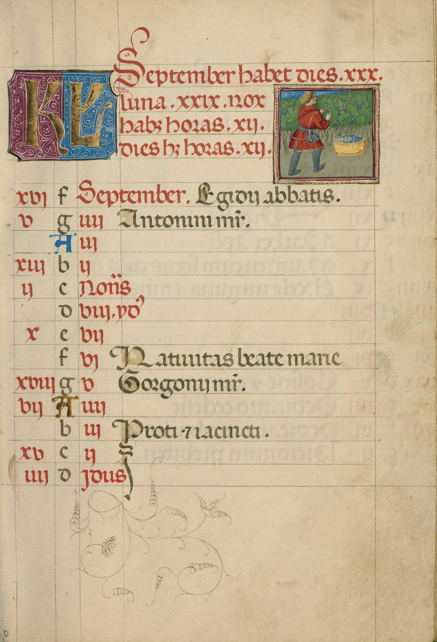 Pagina del calendario di settembre; Raccolta dell