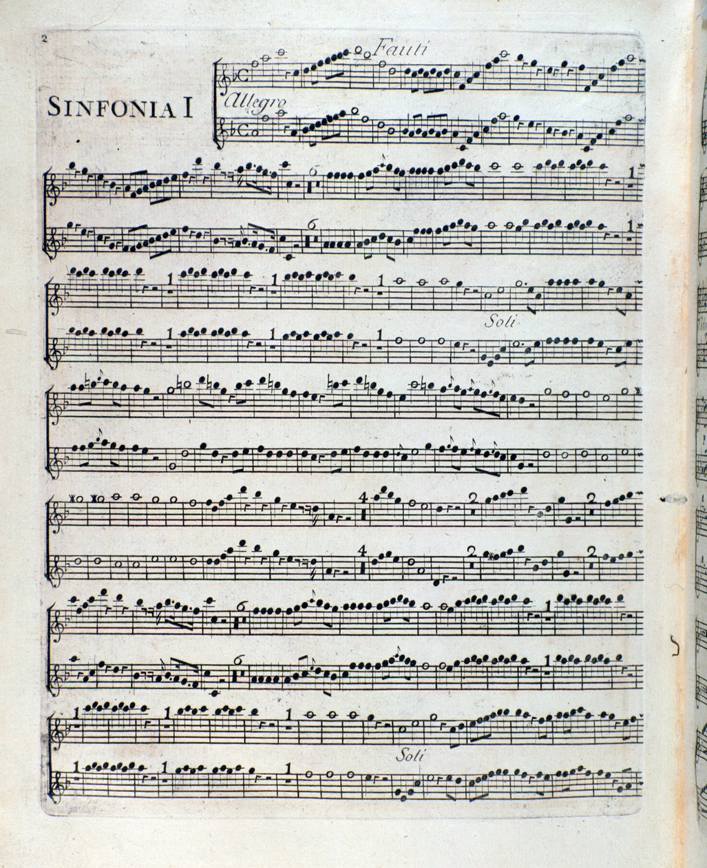 Spartito per flauto nella prima sinfonia di Sei sinfonie a più strumenti op. 5 di François Joseph Gossec da Unknown artist