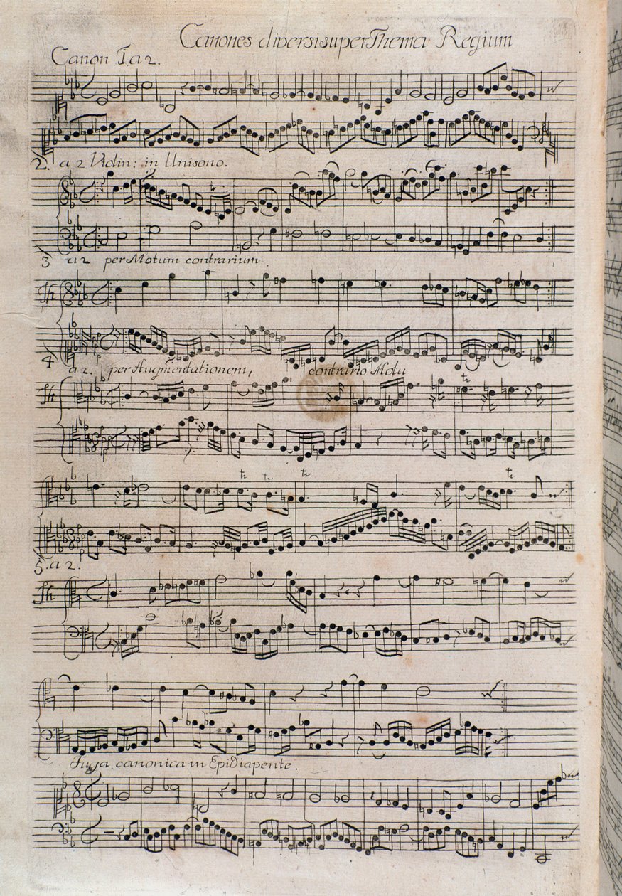 Spartito di Canones diversi super thema regium, offerta musicale di Johann Sebastian Bach (XVIII secolo) da Unknown artist