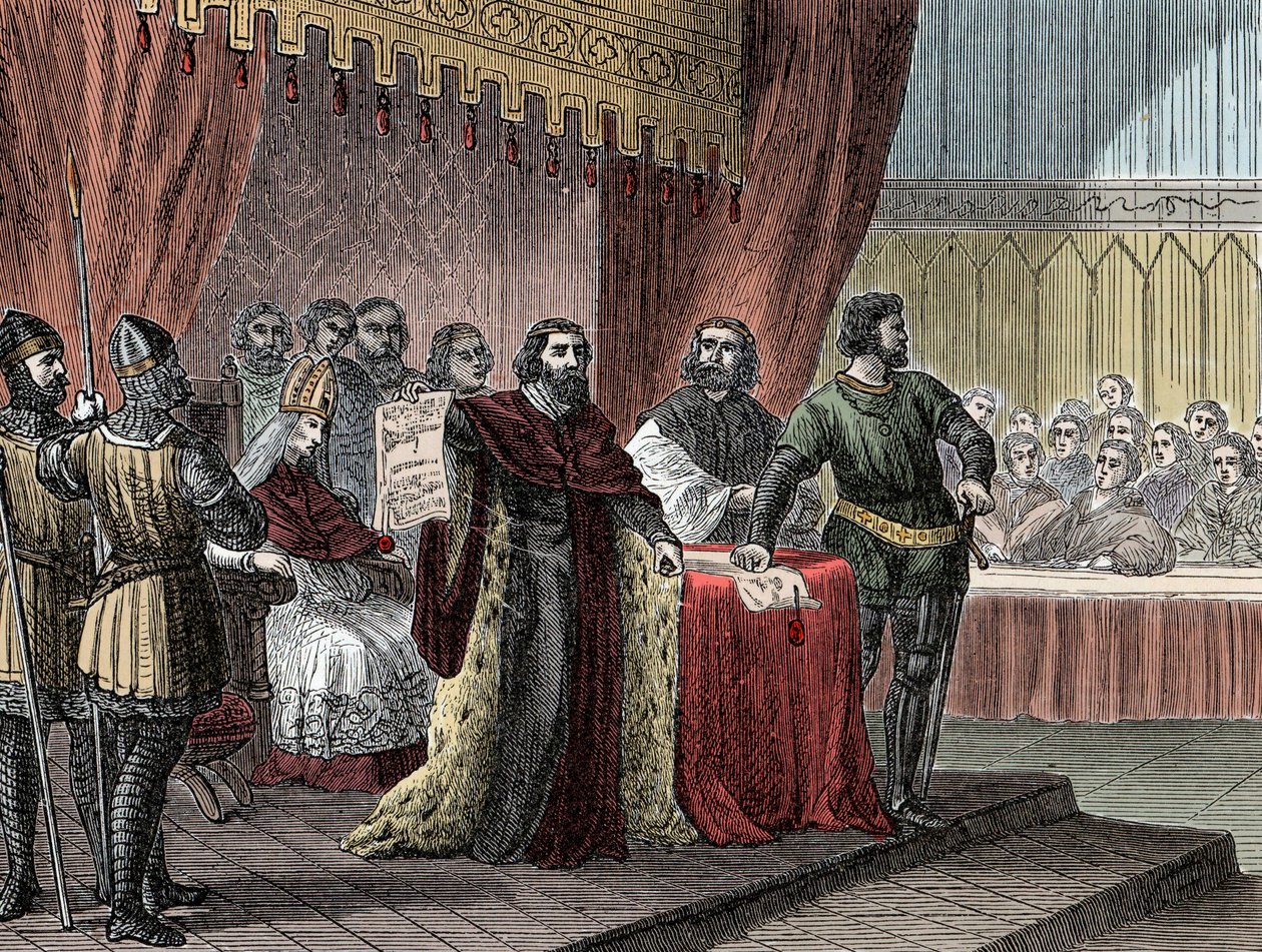 Firma della "Magna Carta" da parte del re Giovanni Senza Terra (1167-1216) a Runnymede il 15 giugno 1215 da Unknown artist