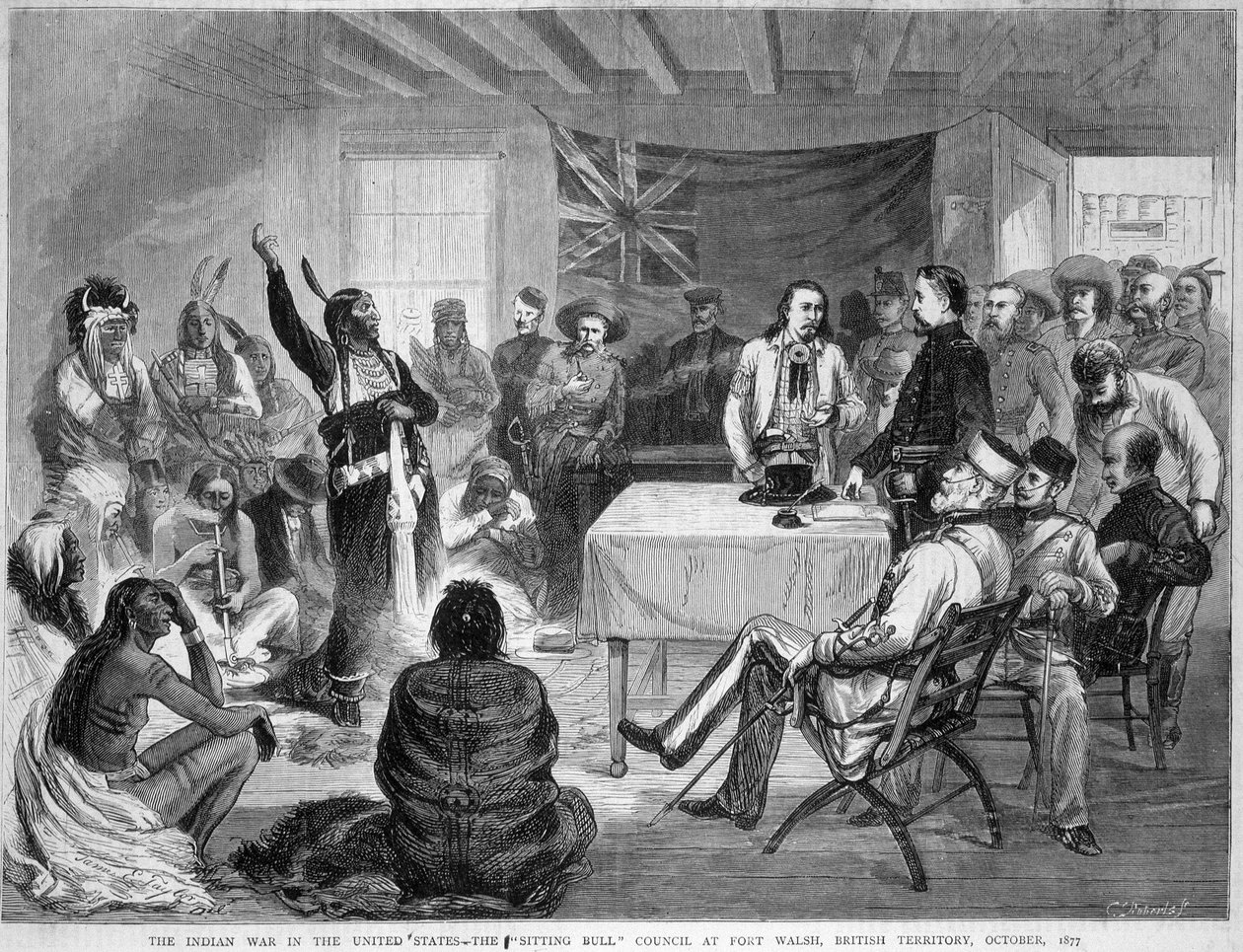Toro Seduto e Buffalo Bill: Consiglio di Toro Seduto a Fort Walsh, Territorio Britannico, durante la guerra con gli indiani, ottobre 1877 da Unknown artist